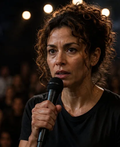 Speaker holding a microphone, owning the room